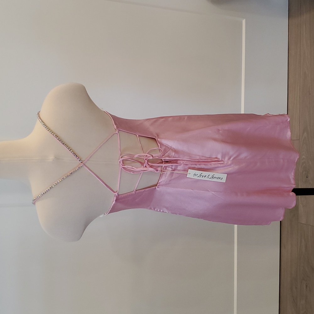 For Love And Lemons Pink Satin Mini Dress Size M new with tags - Picture 5 of 11